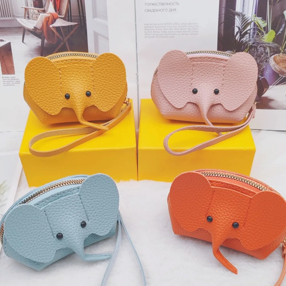 Niedliche PU-Elefanten-Tasche, Vintage Einfarbige Münzbörse mit Reißverschluss und Kleingeldfach, Anhänger-Aufbewahrungstasche