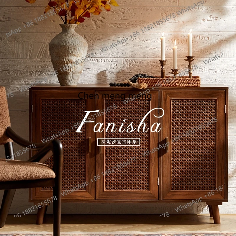 

American antique style dining side cabinet storage French retro entrance partition tea cabinet