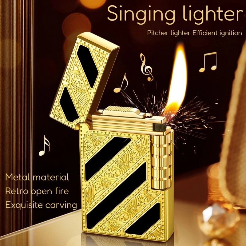

Retro Classic Vintage Steel Sound Aloud Grinding Wheel Open Flame Lighter Metal Body Personalized Men's Gift Cigarette Lighter