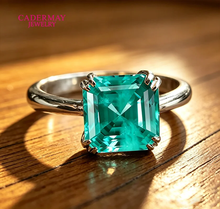 925 Silver Lab Paraiba YAG Engagement Ring 8x8mm 4ct Asscher Cut Blue Green Paraiba YAG Solitaire Ring Women's Wedding Band Gift
