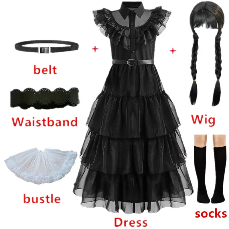 

Carnival Vestidos Wednesday Addams Cosplay Costume for Girl 2023 New Teenage Kids Mesh Party Evening Dresses 5 10 14 Yrs