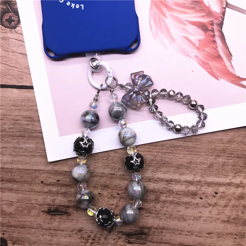 Mobile Phone Strap Wrist Chain Colorful Round Beads Handmade Pearl Beaded Pendant Short Phone Case Universal Anti Loss Landyard