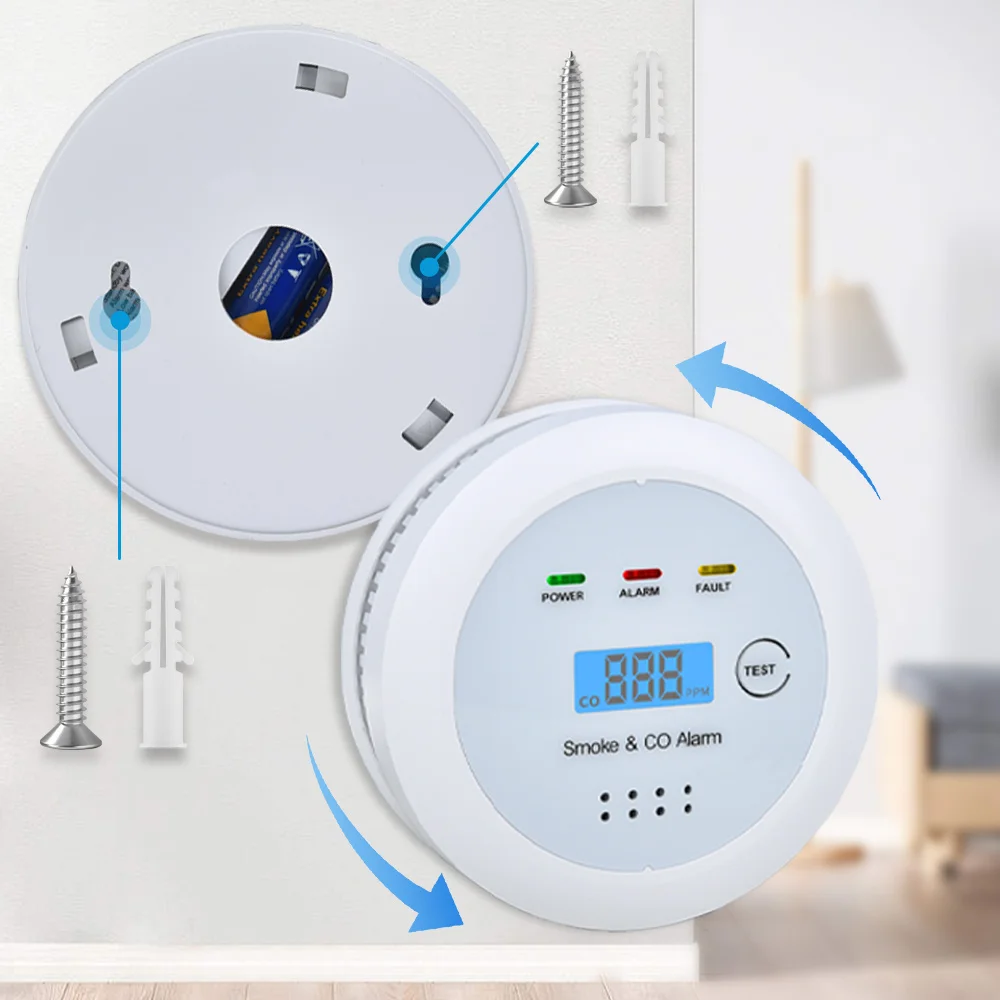 2 in 1 Co And Smoke Detector With LCD Display Carbon Monoxide Detector Fire Smoke Sensor Sound Sensor Alert For Room Kitchen