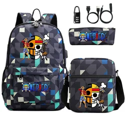 Anime One Piece Password Lock zaino borsa a tracolla borsa a penna 3 pezzi Set rufy ragazzi e ragazze studente zaino regalo di natale giocattolo