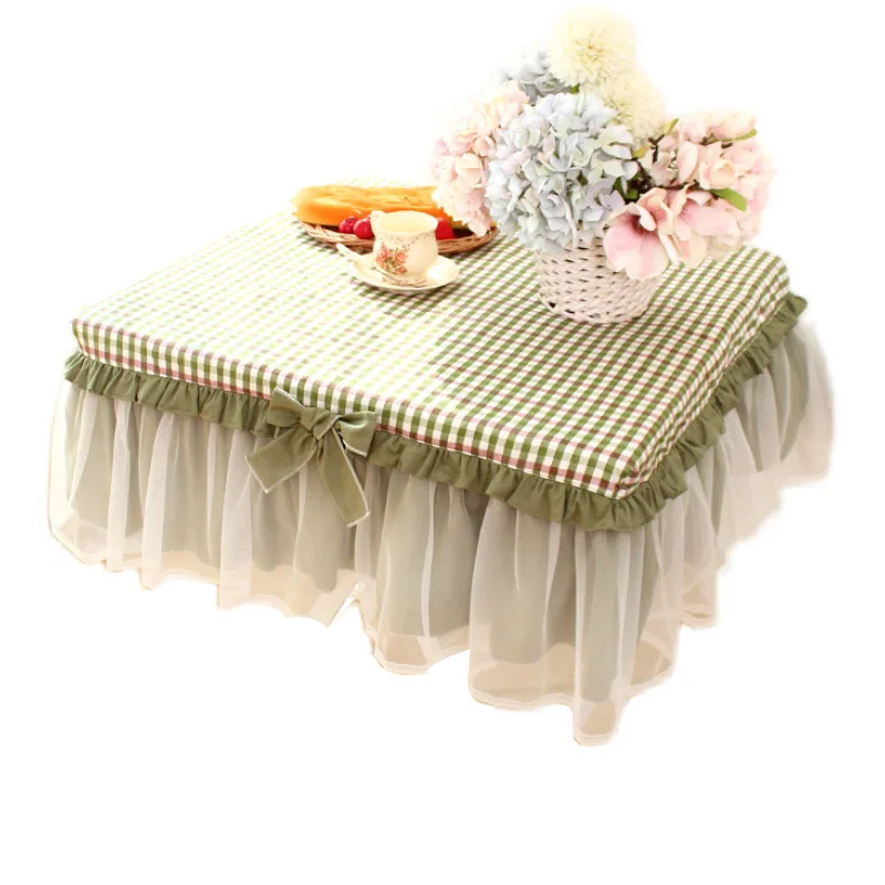 Mustard green plaid lace pastoral fabric pure cotton square tablecloth tablecloth tablecloth