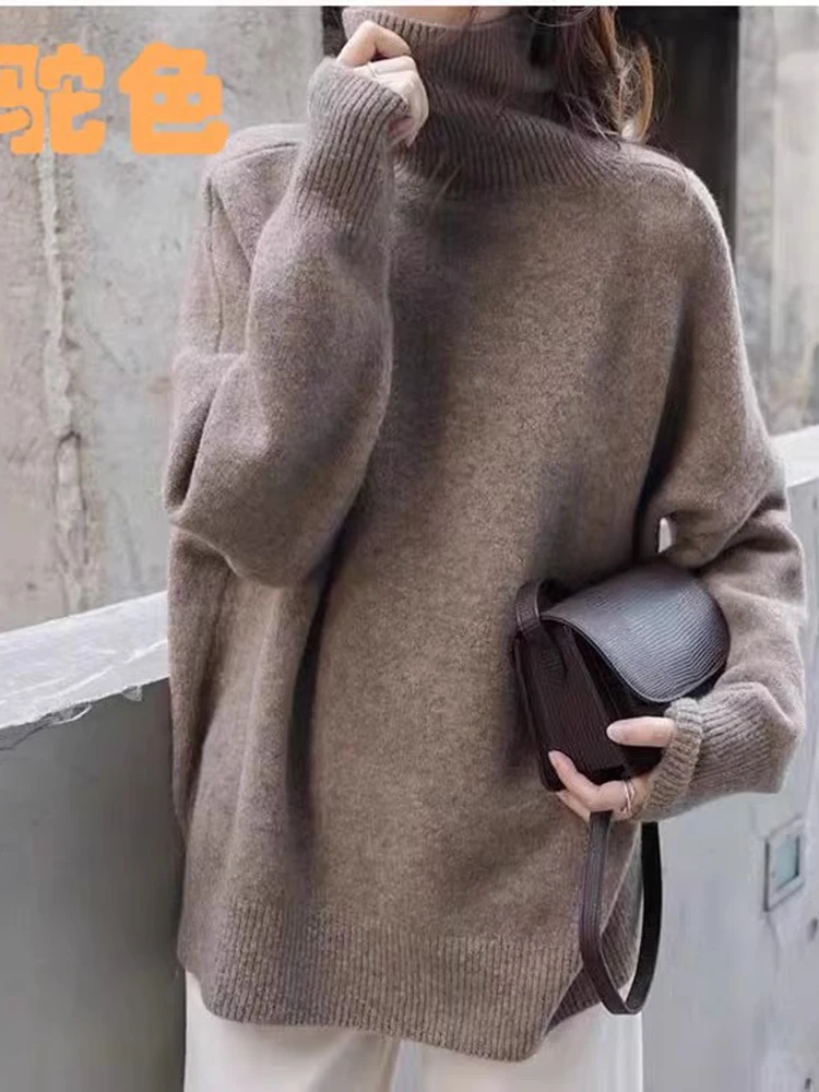 

High-end cashmere sweater women's autumn and winter new thick loose lazy wind turtleneck sweater western plus size