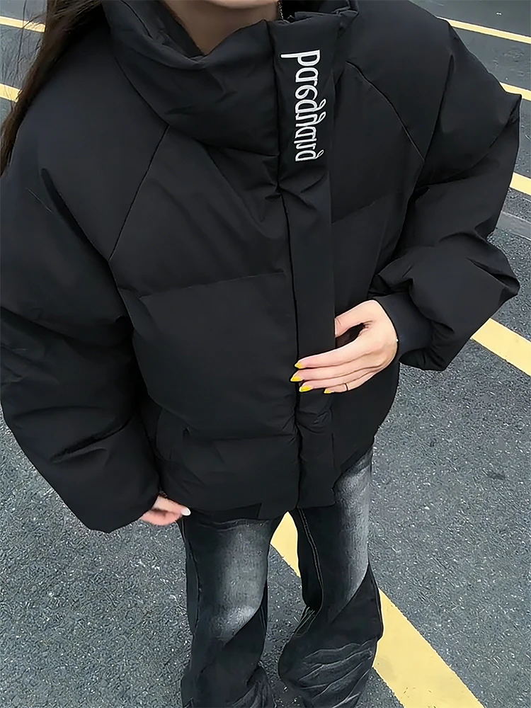 

Bla Embroidered Stand Collar Pu Leather down Cotton Jaet Men Winter Thi Warm Cotton Coat ort Couples Bread