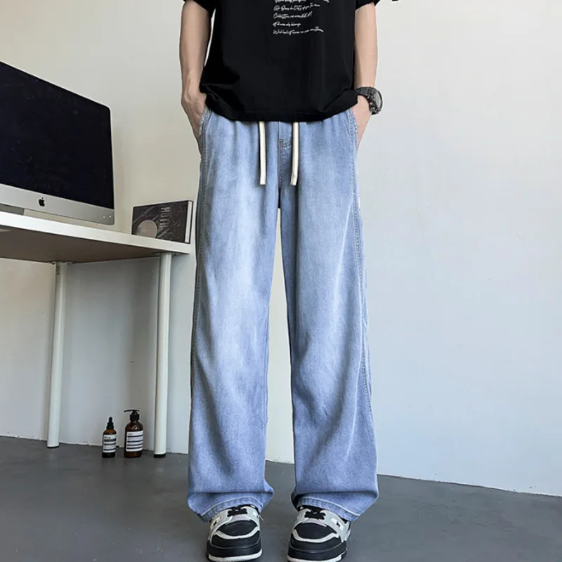 2025 여름 신상 남성 한국판 패션 텐셀 스트레치 리오셀 루즈핏 캐주얼 만능 편안한 단색 청바지