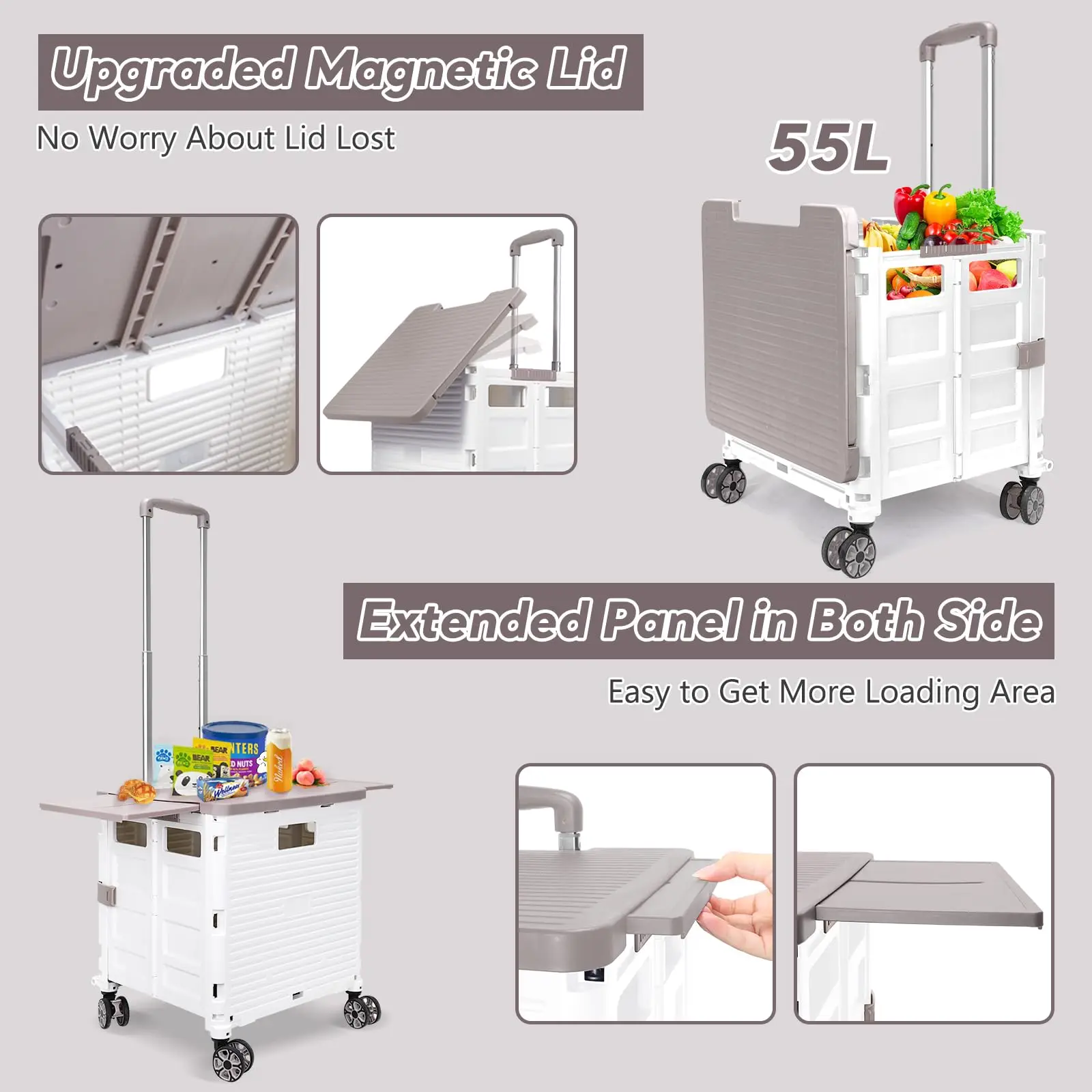 SELORSS Outdoor Folding Portable Shopping Cart 55L Large Capacity Foldable Utility Cart for Picnic Camping Vegetable Basket Cart
