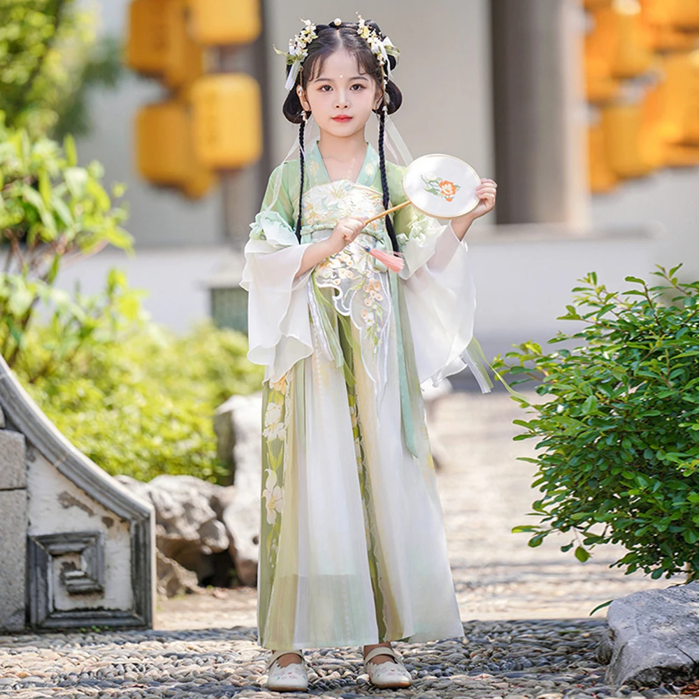 Chinese Hanfu Dress Girls New Year Costume Embroidered Ancient Hanfu Dress Children Halloween Carnival Fairy Cosplay Costume