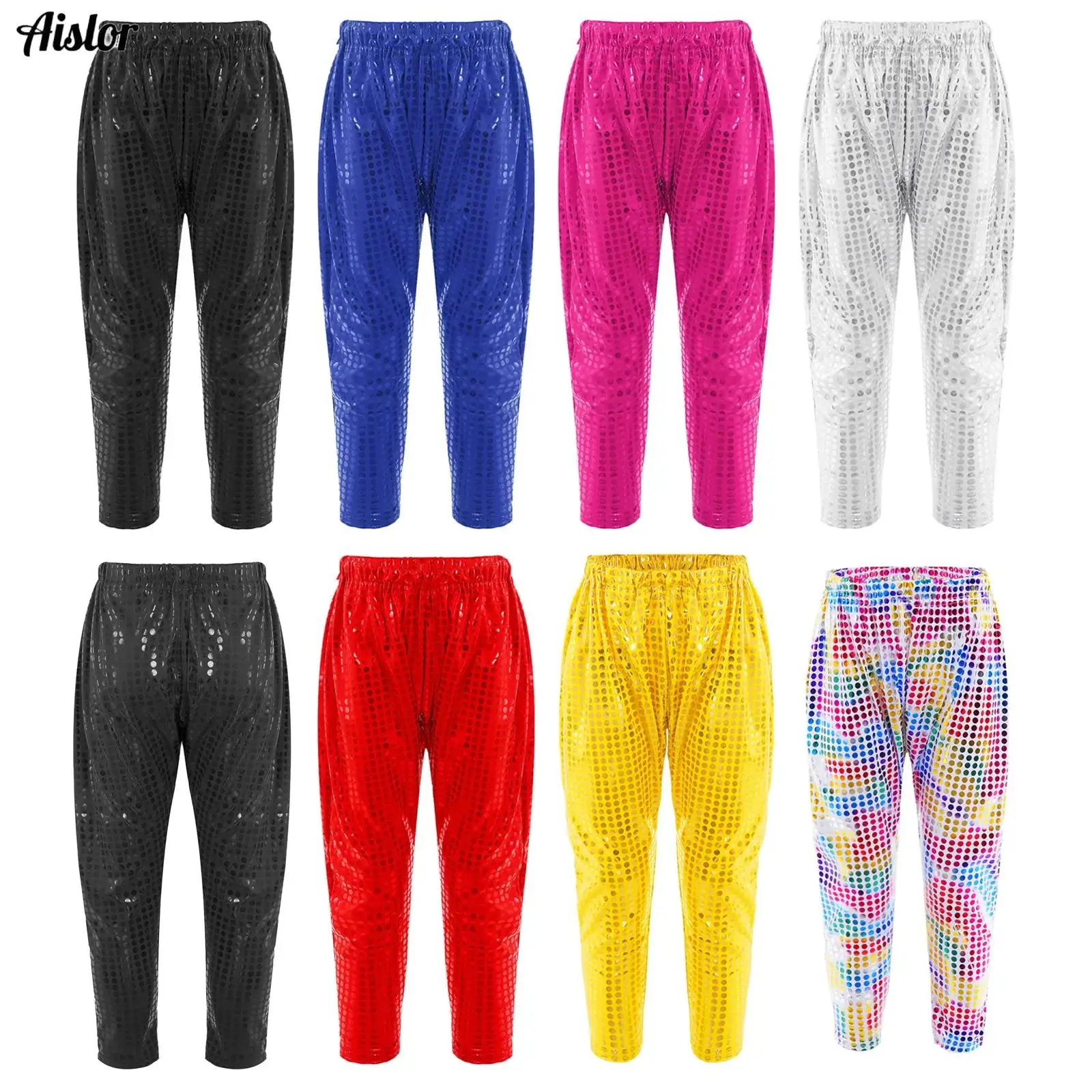 

Детские брюки с рисунком для мальчиков и девочек, модные блестящие брюки Харун с блестками для джазовых танцев, уличная одежда, детские праздвечерние чные штаны для выступлений