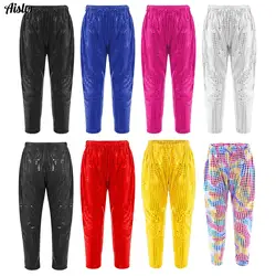 Kids Boys Girls Radish Pants Fashion Shiny Sequins Harun Pants for Jazz Dance Streetwear Childrens Party Stage Performance Pants