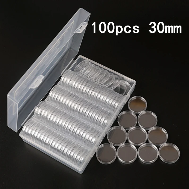 100 pçs/set 30mm transparente moeda cápsula titular caso transparente caixa de armazenamento de moedas colecionáveis para recipiente de medalha de moeda comemorativa