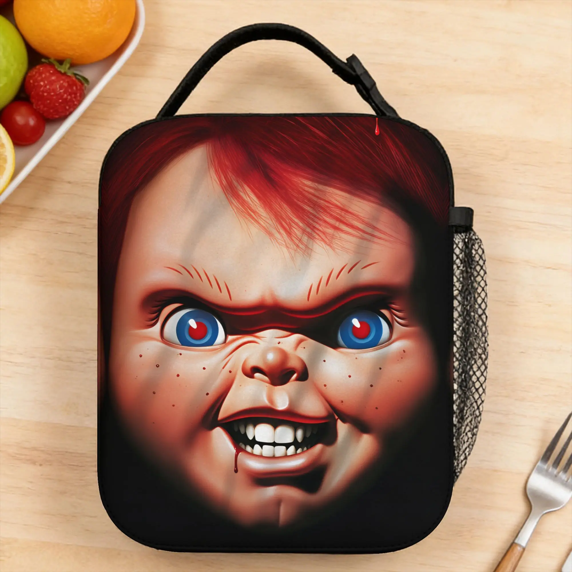 Horror Killer Chucky Lunch Bag Aesthetic Picnic Lunch Box Graphic Design Portable Zipper Cooler Bag