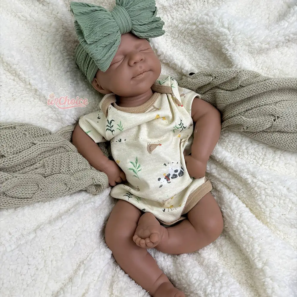 19 بوصة الجلد الداكن غير مطلي السيليكون ولد من جديد طفل فتاة / صبي واقعي يدوي الصنع دمية فارغة سهلة التنظيف للفنان المجمع