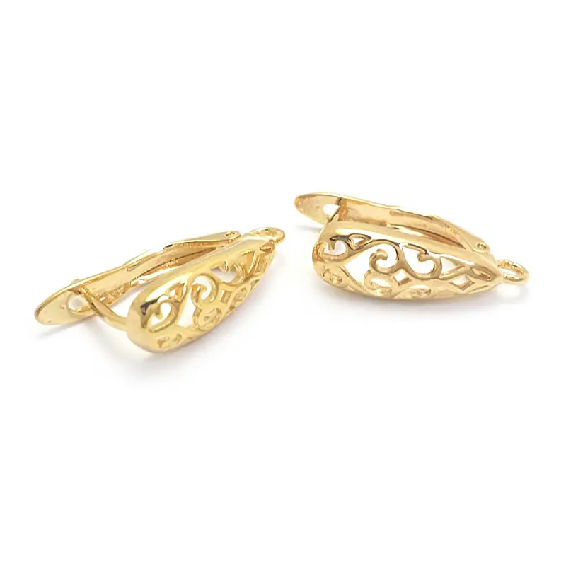 6PCS 17MM 18K Gold Color Brass with Curly Pattern Drop Shape Stud Earrings Pins Earrings Clasps Jewelry Making Diy Findings 