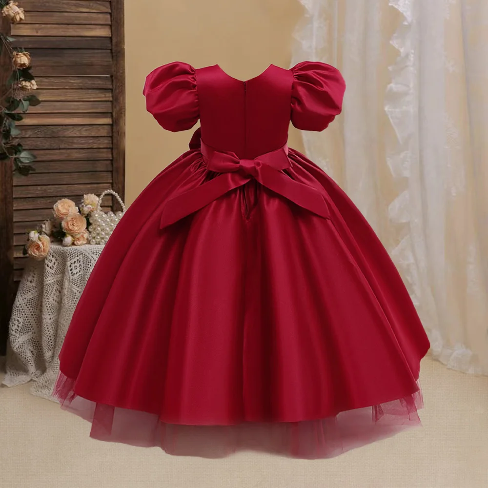 Elegant Kids Christmas Party Dresses For Girls Wedding Birthday Prom Gown Children Costume Tulle Bow Girl Summer Princess Dress