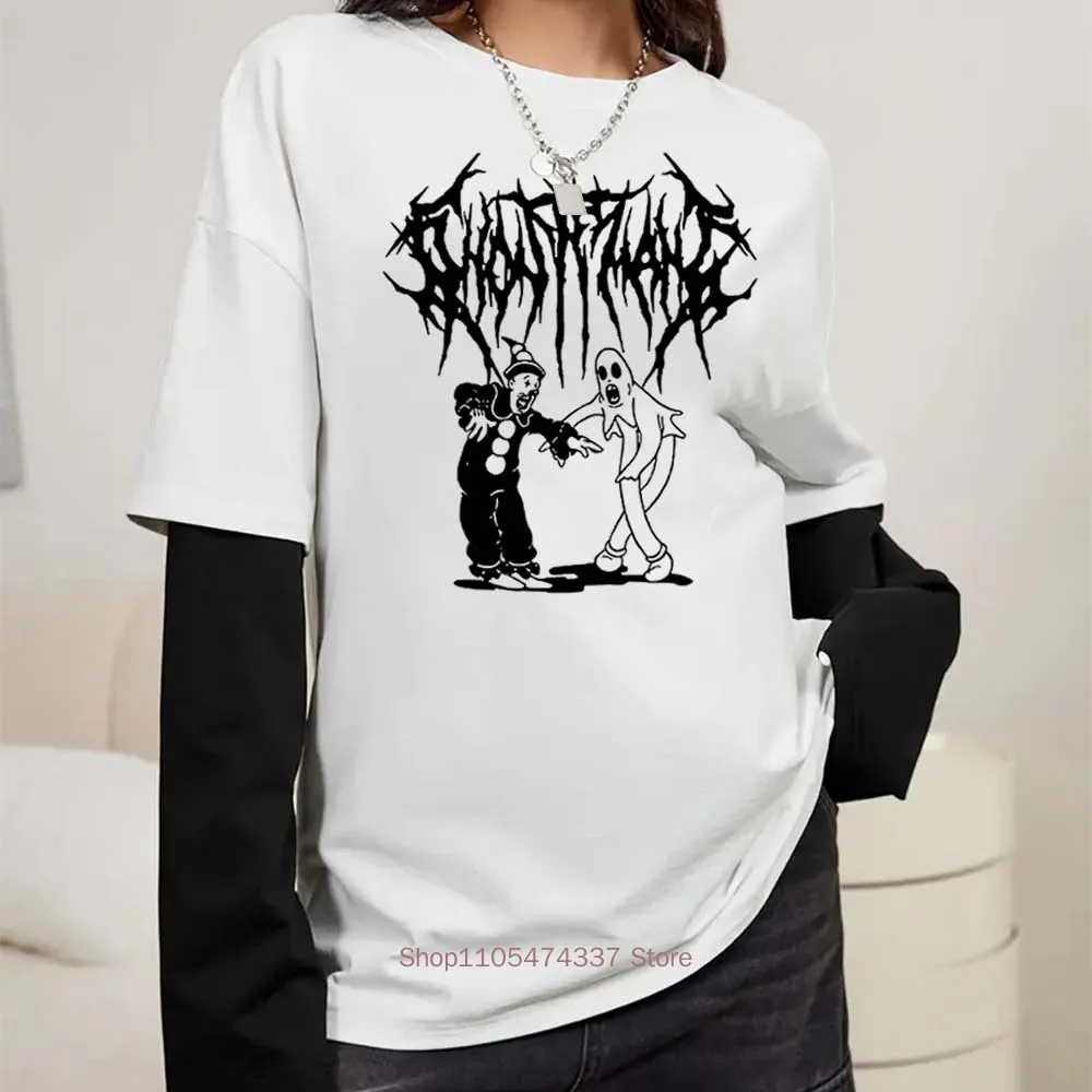 Women Gothic Y2K Pattern Print Fake Two Long Sleeved T-shirts Fashion Retro Casual Loose Hip Hop Fake Two Long Sleeved T Shirt