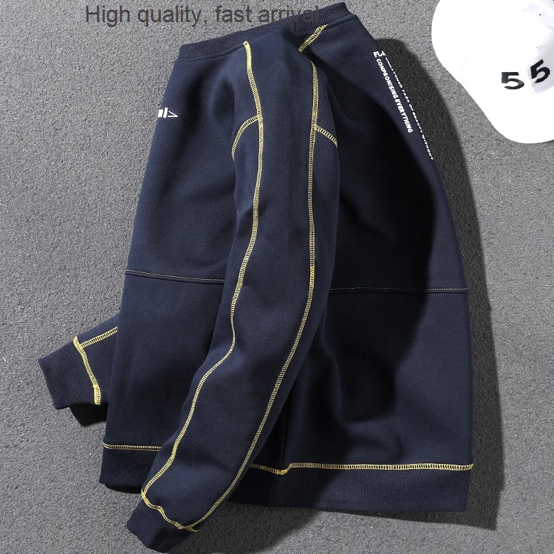 

Velvet Padded Handsome Thickened Sweater Men's Winter Thick round Neck Idle Style Loose Spring Ins Fashion Brand Hong Kong Style