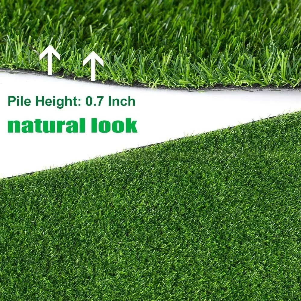 Thick Realistic Artificial Grass Astroturf, 0.7" Height Realistic Synthetic Grass 7FTX12FT, Drainage Holes for Garden Backyard