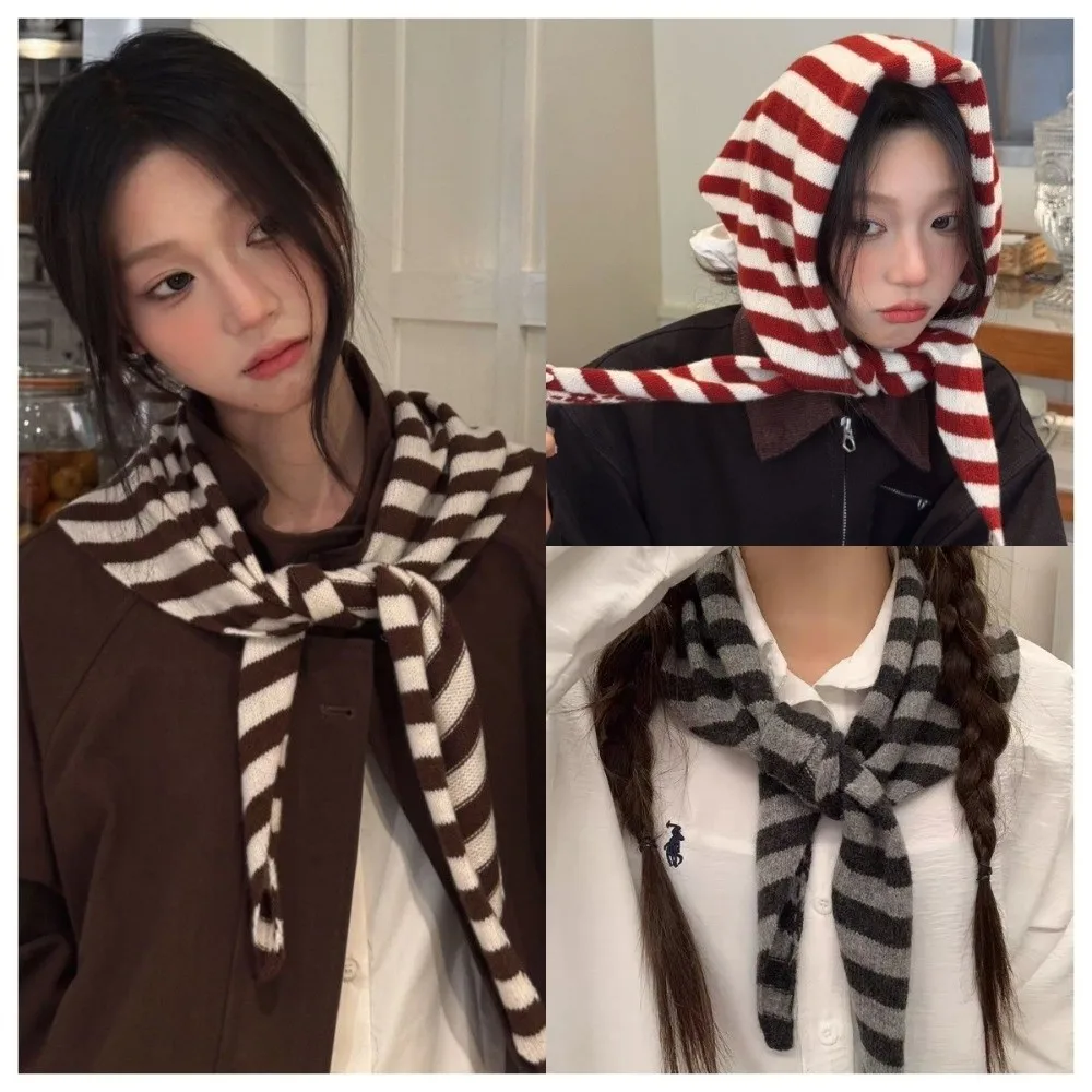

New Striped Knitted Triangular Scarf Multi-functional Windproof Headscarf Coldproof Soft Fake Collar Gift