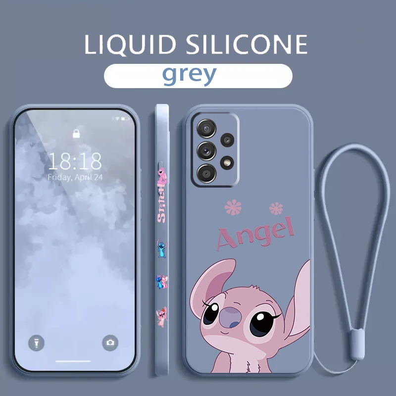 Stitch Lilo Disney Angel Phone Case For Samsung Galaxy A73 A53 A33 A52 A32 A71 A51 A21S A03S 4G 5G Liquid Left Rope Cover Fundas