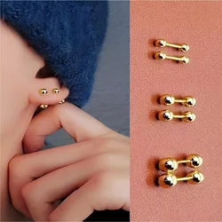 3 Pairs Stainless Steel Barbell Stud Earrings Unisex Simple Ball Studs Mixed Size Set Minimalist Style Jewelry For Men And Women