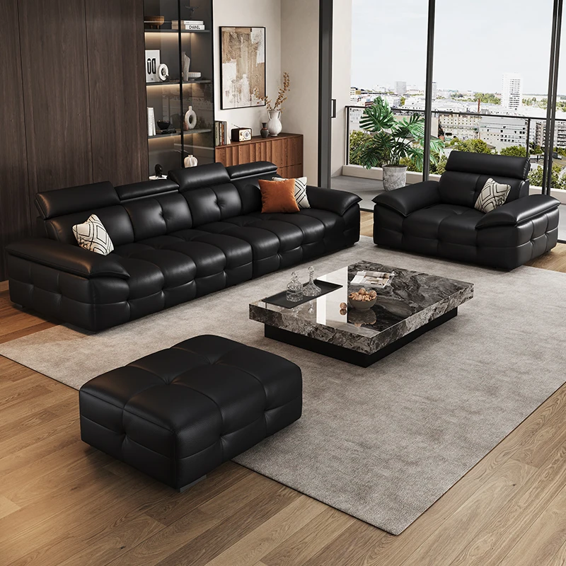 أريكة جلدية، شقة صغيرة لغرفة المعيشة، مفاتيح البيانو، مسند ظهر مرتفع أسود، صف مستقيم من ثلاثة أشخاص، بسيط #3