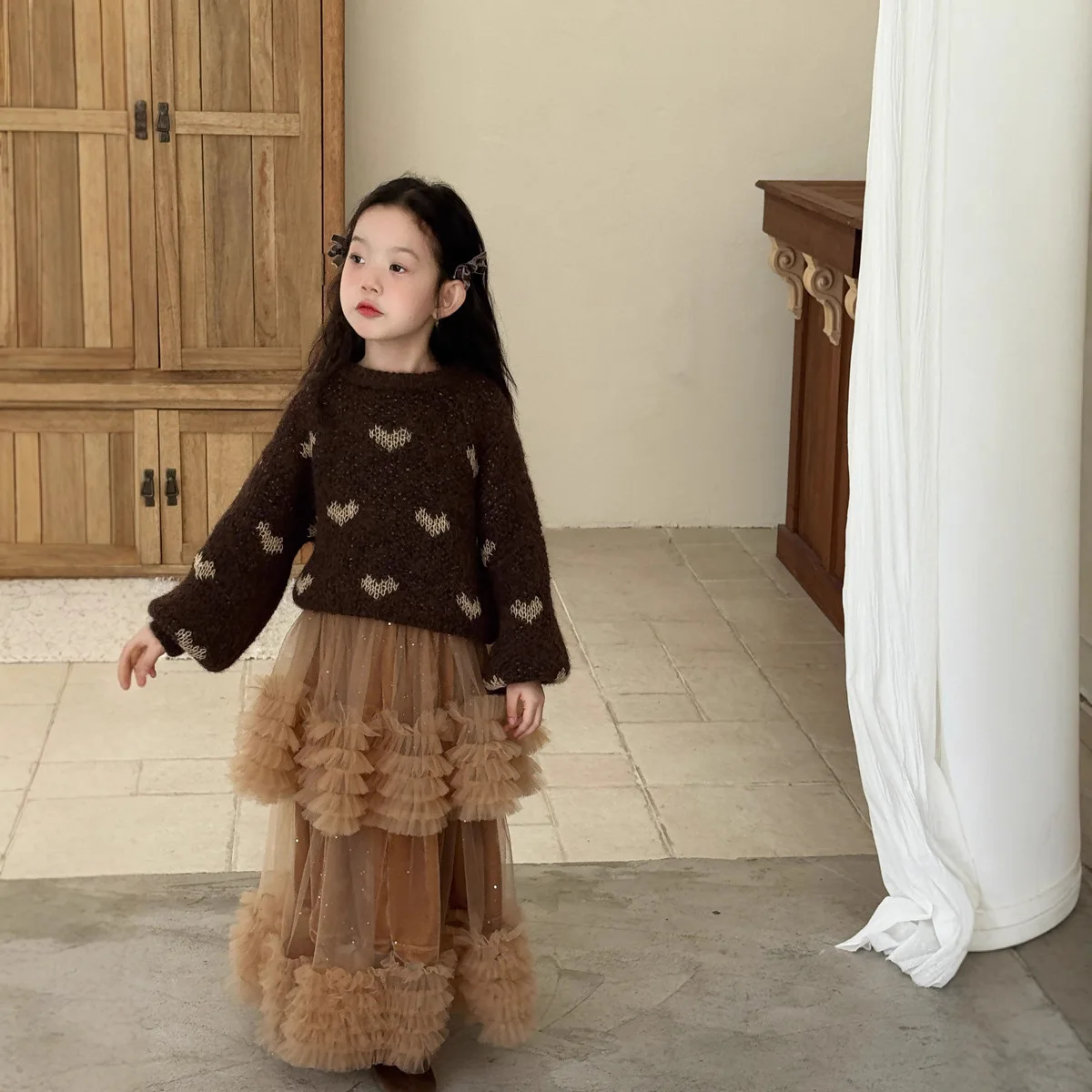 

Зимняя корейская сетчатая юбка для девочек, детская бархатная сверкающая длинная юбка средней длины в стиле ретро