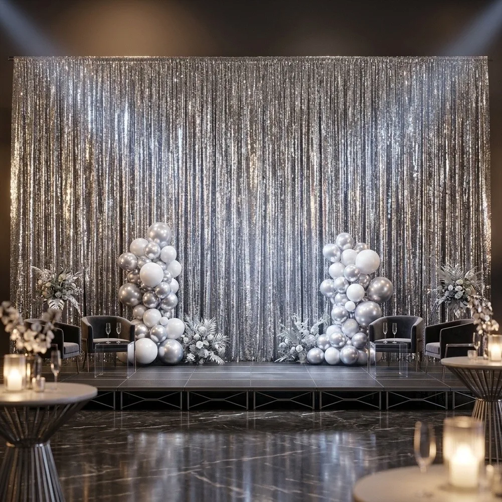 12 Pack Silver Foil Fringe Curtains 1x2m Metallic Tinsel Backdrop For Birthday Wedding Party Home Decoration Wall Stickers