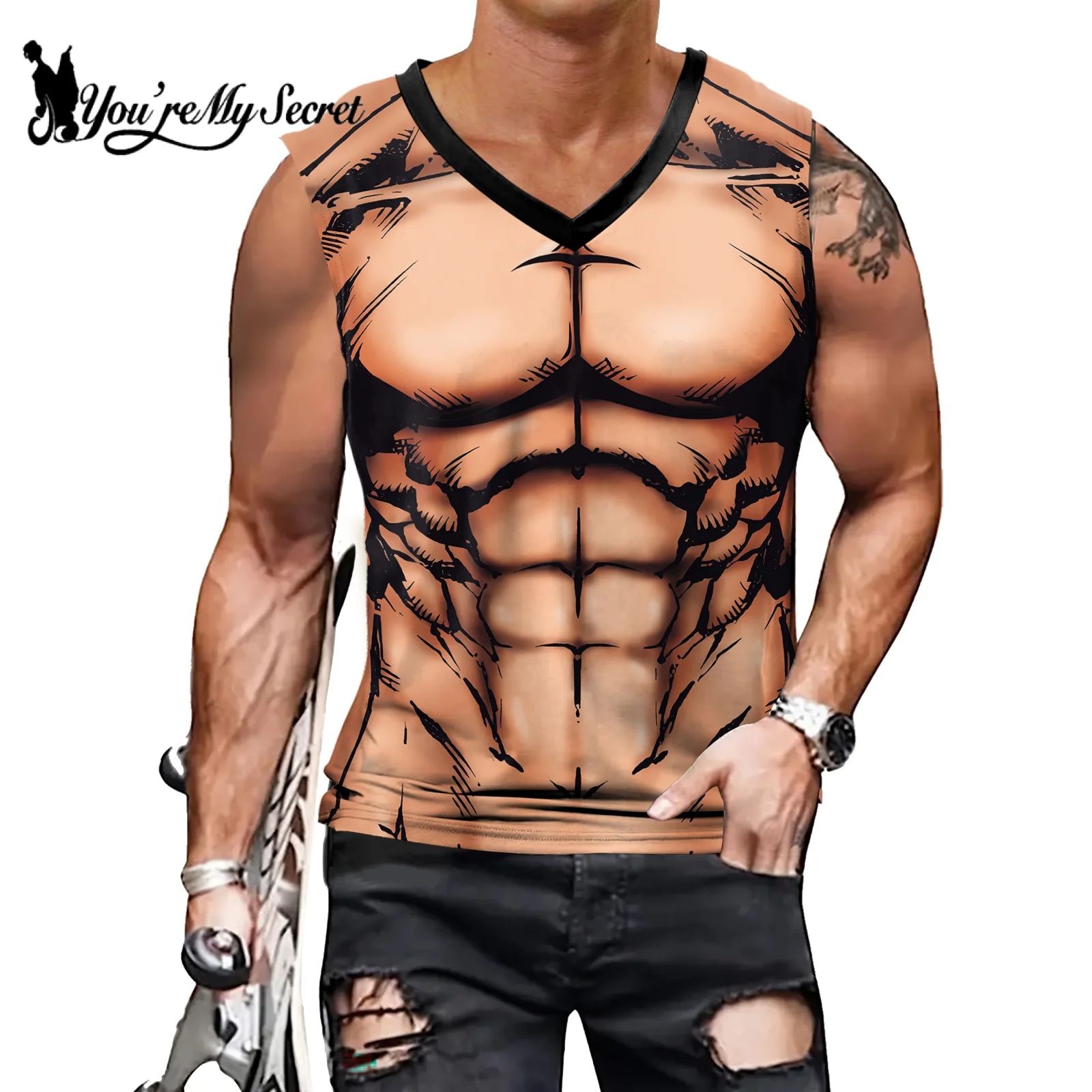 [Jesteś moim sekretem] japońskie anime superbohater Cosplay kamizelki z dekoltem w kształcie litery V męskie Fitness siłownia drukowane mięśni