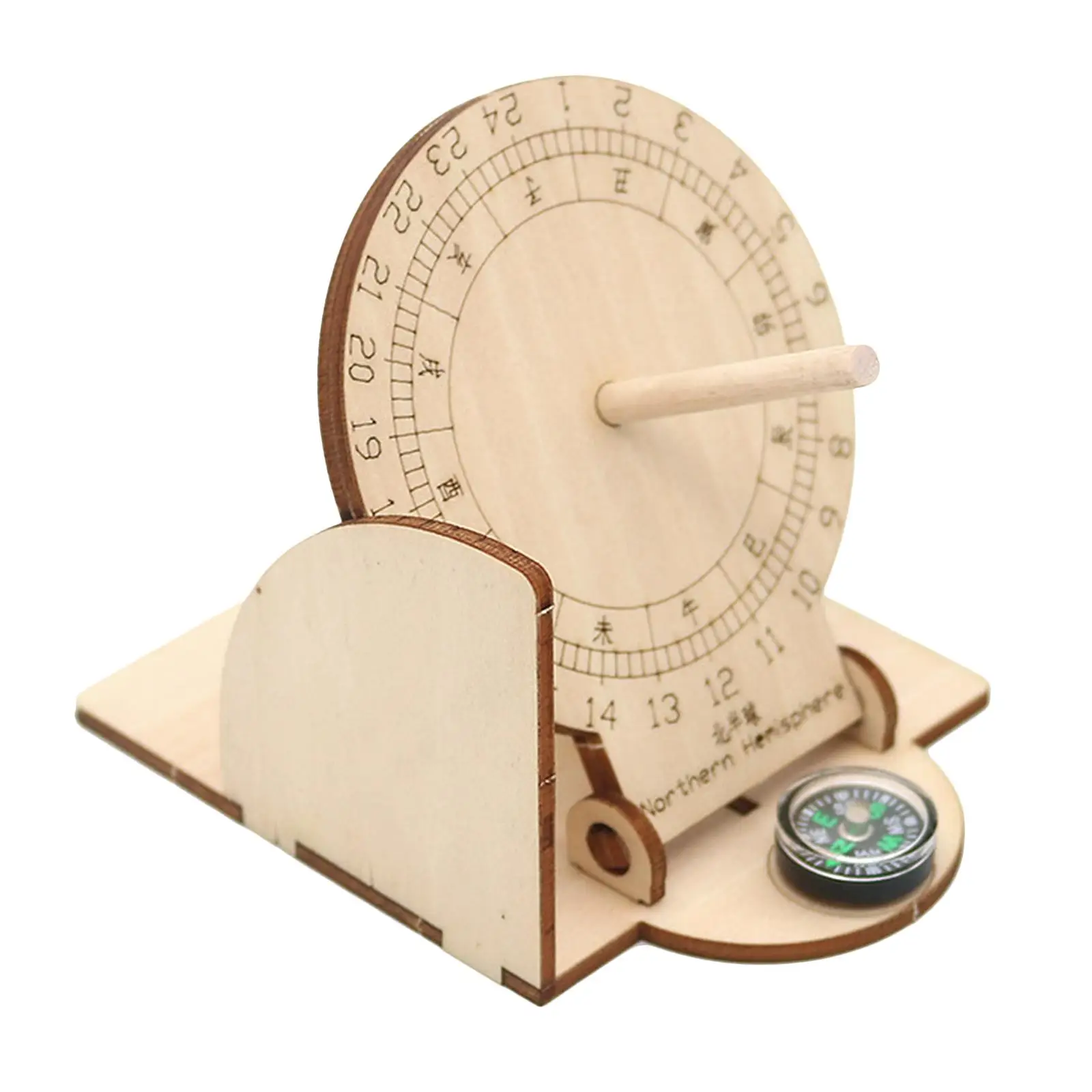 Foldable Equatorial Sundial Clock Kids Wooden Toy Scientific Model Sundials