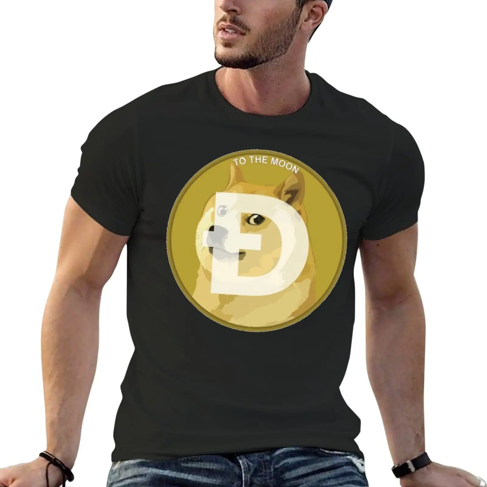 Dogecoin To The Moon For Sale M Round Neck T-shirt Motion Tees Hot Sale Graphic Home USA Size