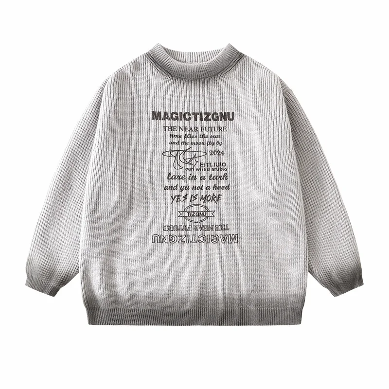 High Street Teenage Clothing Girl Autumn/Winter Retro Loose Sweater with Letters Grey Color Korean Kids Knitted Children Clothes