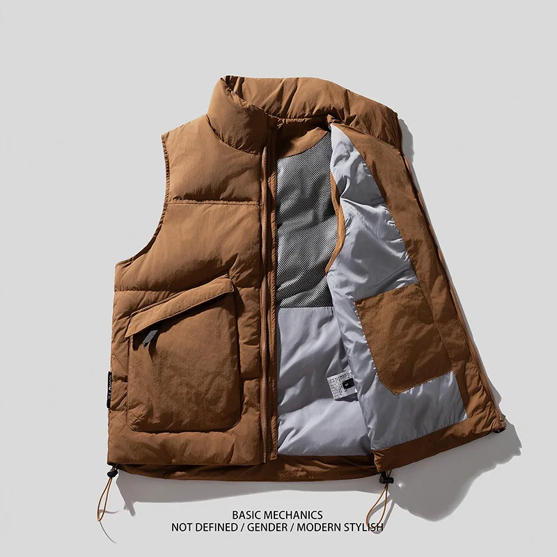 Fluffy texture white duck down stand-up collar workwear down jacket men's autumn-winter warmest vest coat men