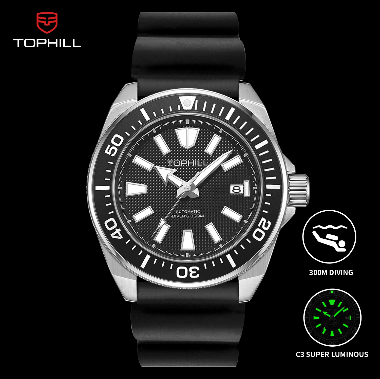 

Часы для дайвинга TOPHILL 300M, автоматические механические часы NH35, водонепроницаемые, с сапфировым стеклом, суперлюминесцентные, мужские наручные часы с ремешком из нержавеющей стали