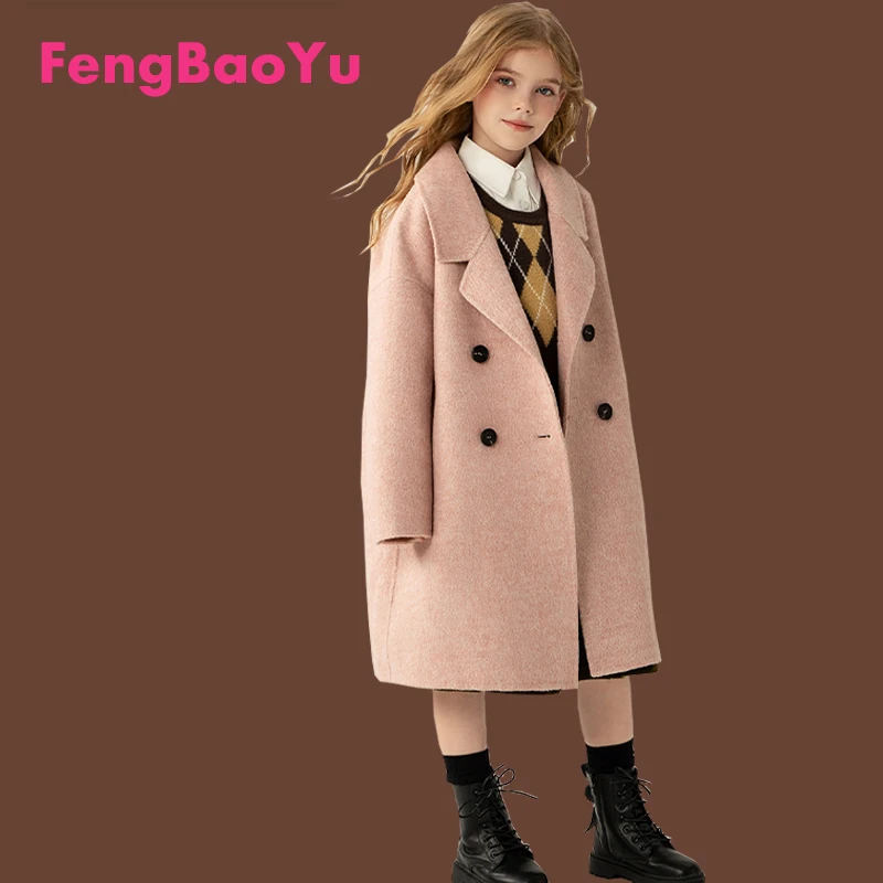 

Children's Double-sided Wool Coat Autumn Winter New Girls Cashmere Suit Collar Mid-length Coat Warm Temperament Generous Noble