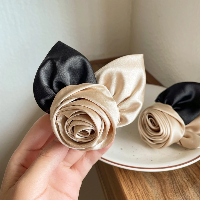 New Ribbon Bow Hairpin for Women Girls Camellia Hairclip Retro Headdress Bow Hairgrips Back Head Party Vintage Hair Accessories