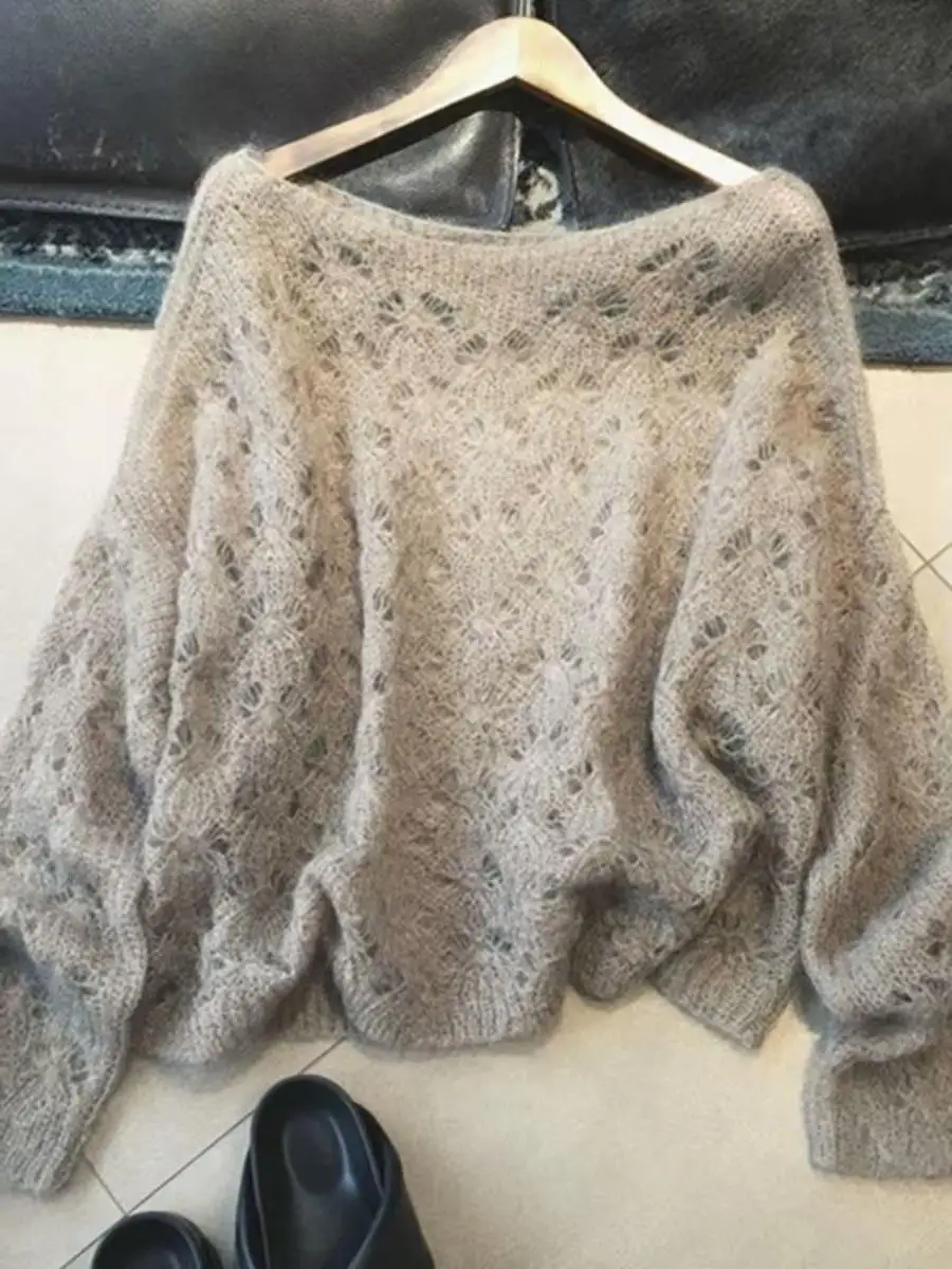 ملابس تريكو نسائية من Ele ey مجوفة ناعمة وفضفاضة أوائل الخريف، نظام ملح رقيق ومريح، تصميم بسيط محبوك... #2