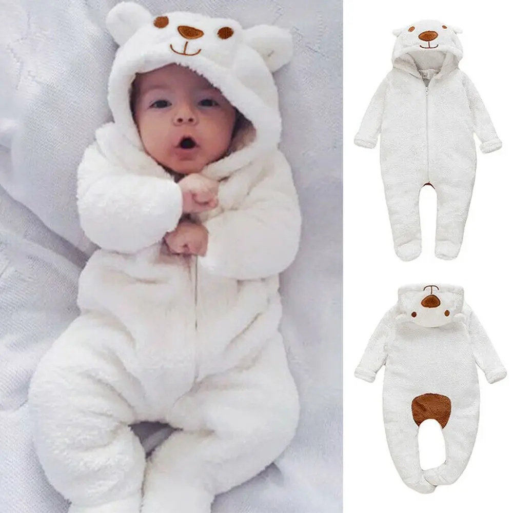 

Bear Boy Girl Infant Bodysuit Jumpsuit Hooded Romper Winter Outfits Clothes Clothing