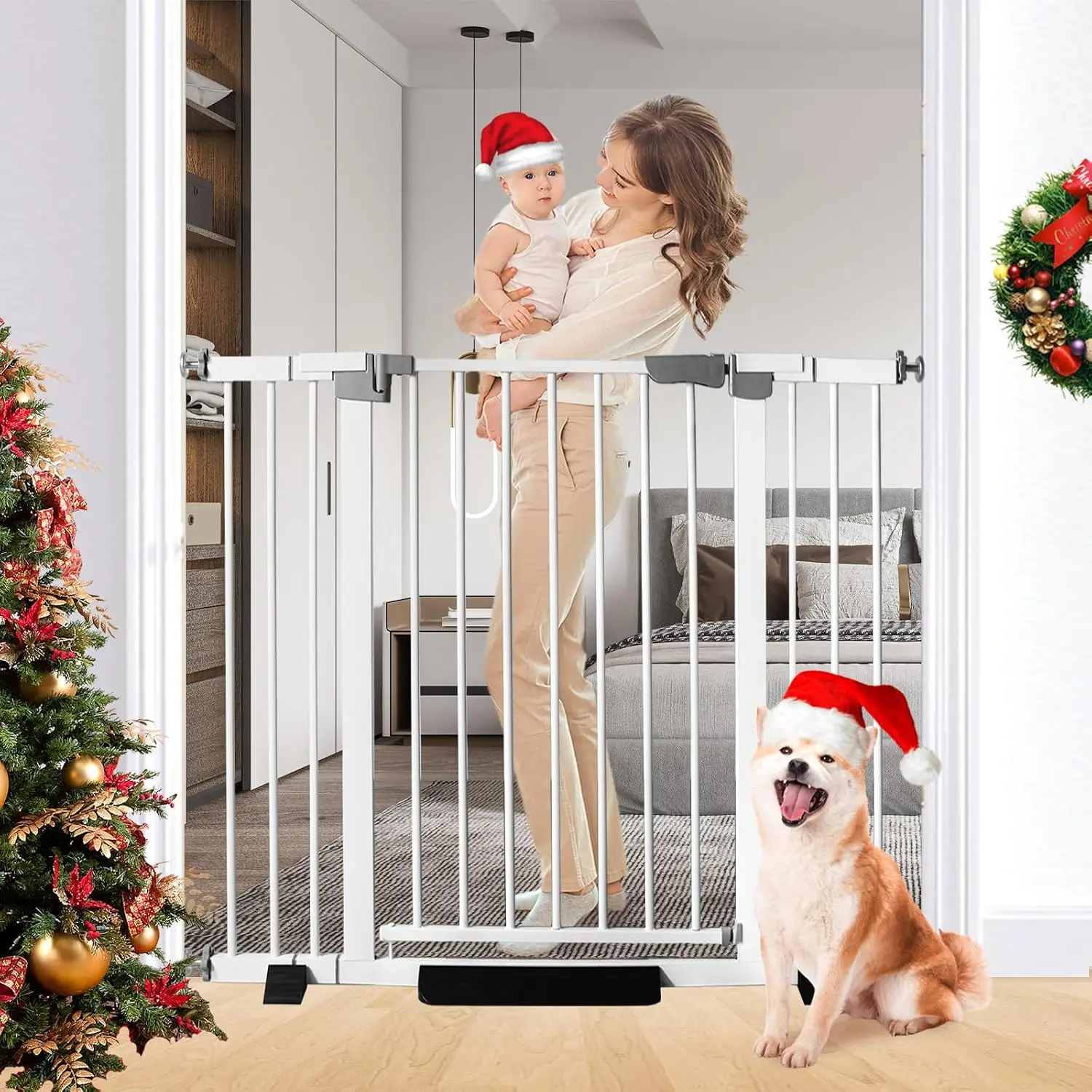 41 Inch Tall Safety Pet Gate Adjustable 305 48 Inch Wide White Auto Close Cat Gate Suitable Stairs Doorways Pet Barrier