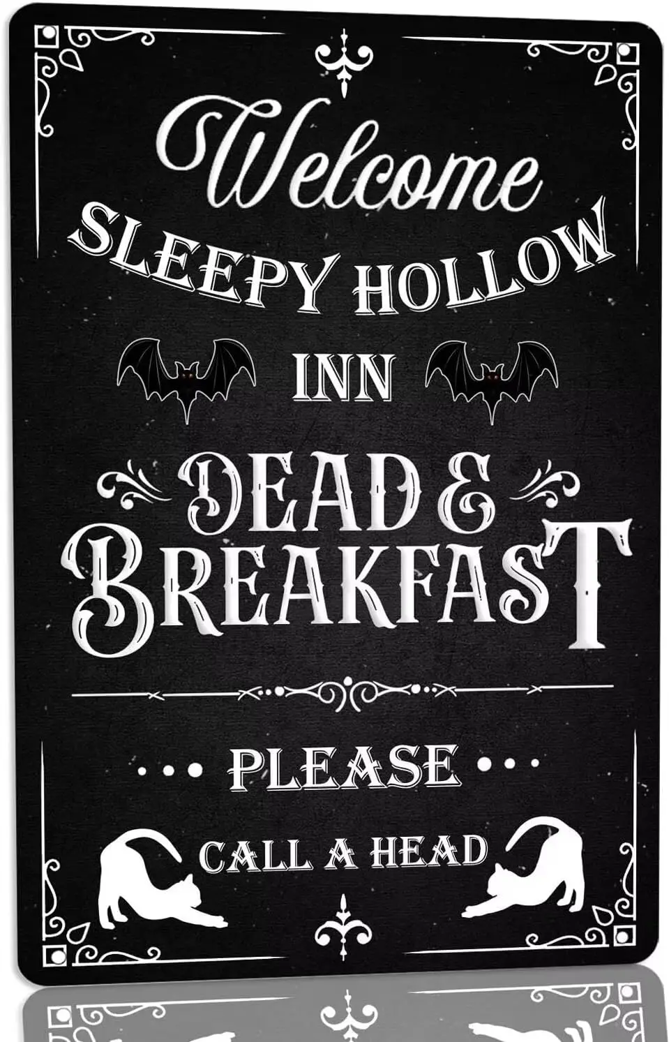 Letrero Metálico Vintage de Halloween con Diseño de 'Welcome Sleepy Hollow Inn Dead Breakfast Please Call A Head', Letrero Metálico para Cafetería