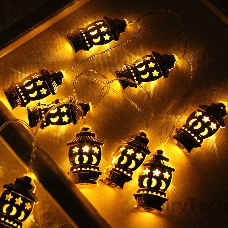 10/20 Leds Retro Kerosene Chrismtas String Fairy Light Star Moon LED Battery Lantern Fairy Garland Light For Ramadan Eid Mubarak