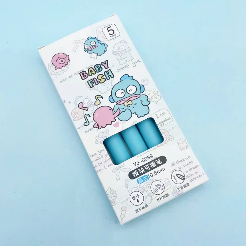 5pcs/box Kawaii Sanrio Hangyodon Erasable Gel Pens For Writing Cute 0.5mm Blue Ink Neutral Pen Gift Office School Supplies