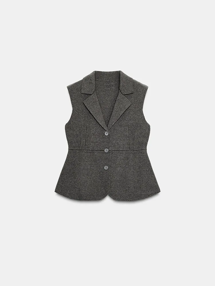 เสื้อกั๊กไหมพรมทรงเข้ารูป สไตล์หวานสบายๆ สำหรับผู้หญิง รุ่นใหม่ล่าสุดสำหรับฤดูหนาว เหมาะสำหรับใส่ทำงาน ดีไซน์ทันสมัย ติดกระดุมเม็ดเดียว