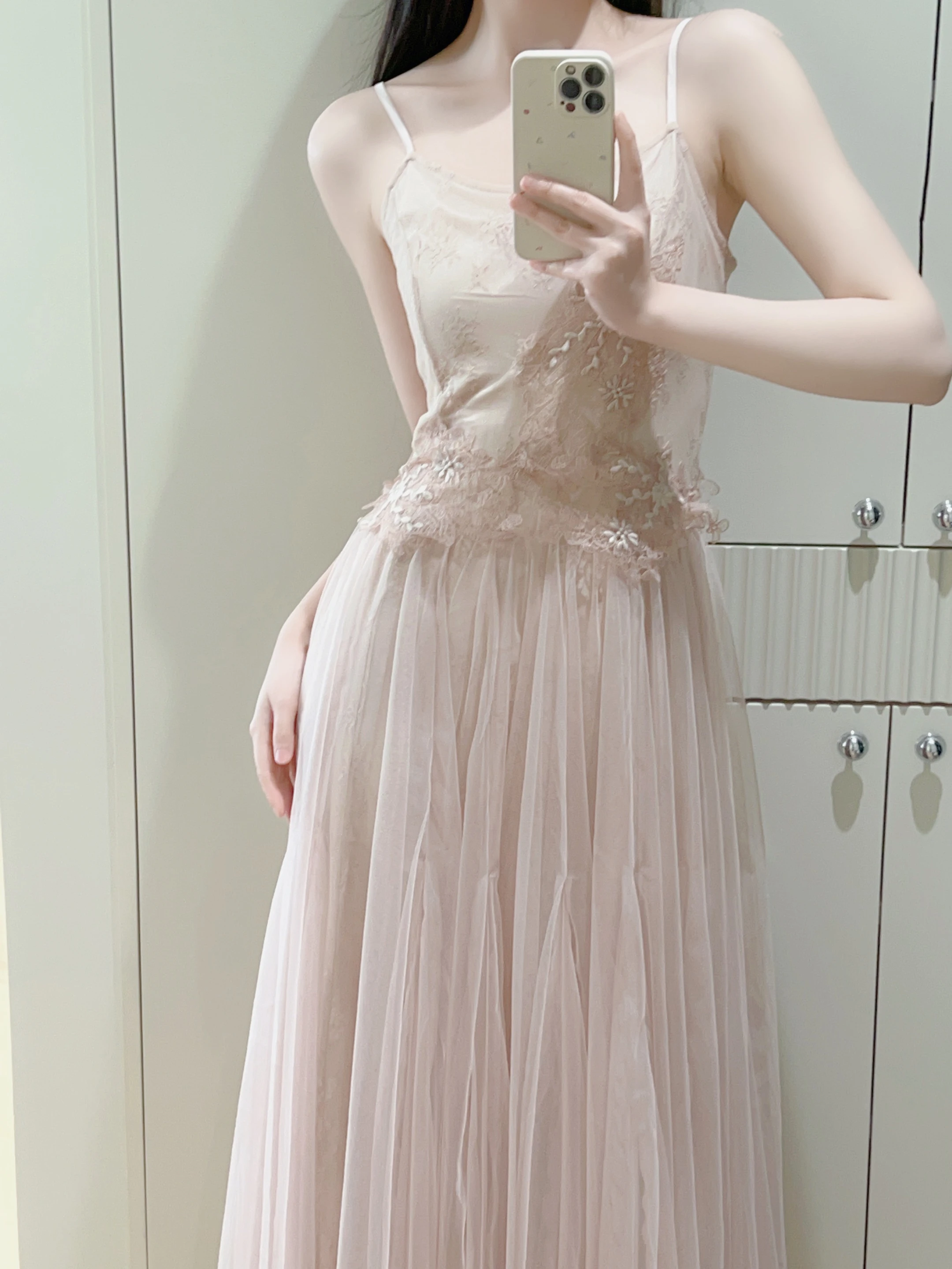 

Длинное вечернее платье для балетисток, розовое, с красивым 3D-кружевом, свободного кроя, с эффектом легкого ветра, в корейском стиле, с высокой талией