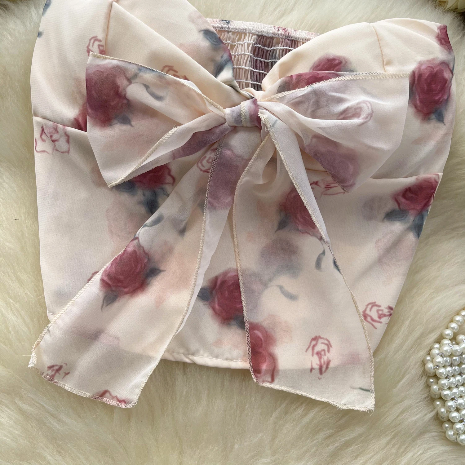 Sexy tube top Bow Bandage Camis Chic Straps Slim Korean Tanks Top off shoulder Elegant Summer Women Bustier crop top