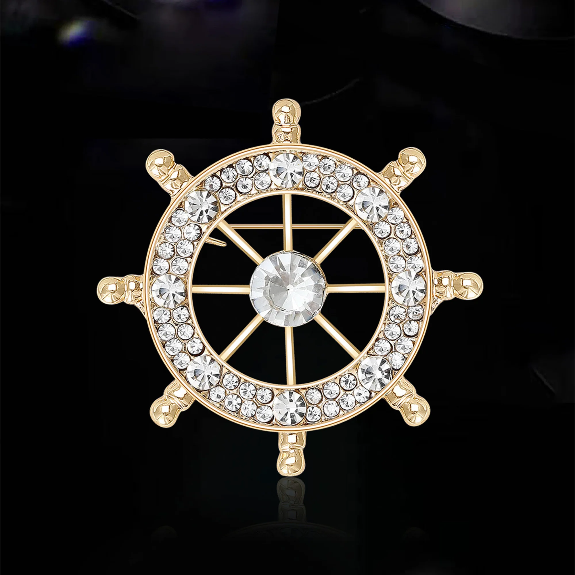 Luxury Rhinestone Rudder Brooches for Women Unisex Boat Pins Event Party Gifts Decoration Clothes Accessories Friends Decoration