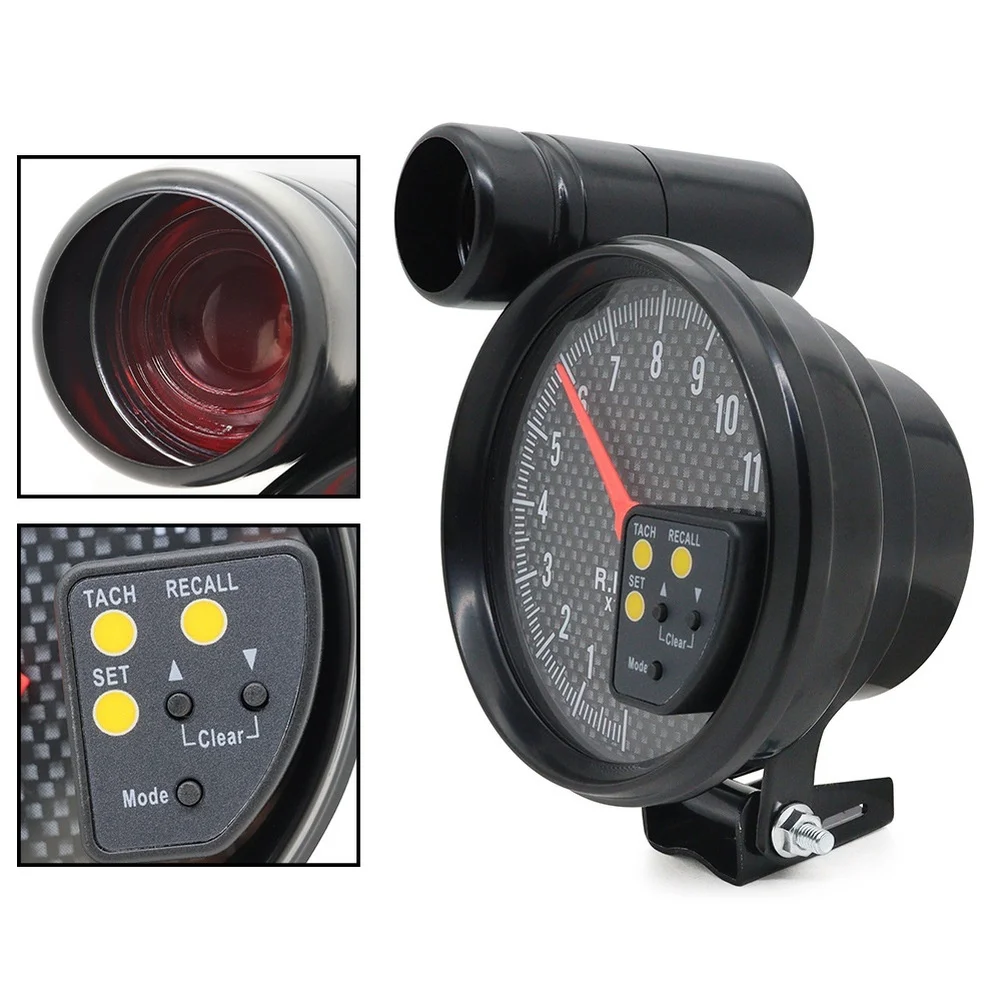 Rainbow Car Tachometer Colorful Backlight Carbon Fiber Face LED Display Supports 1-8 Cylinders For Car Modification