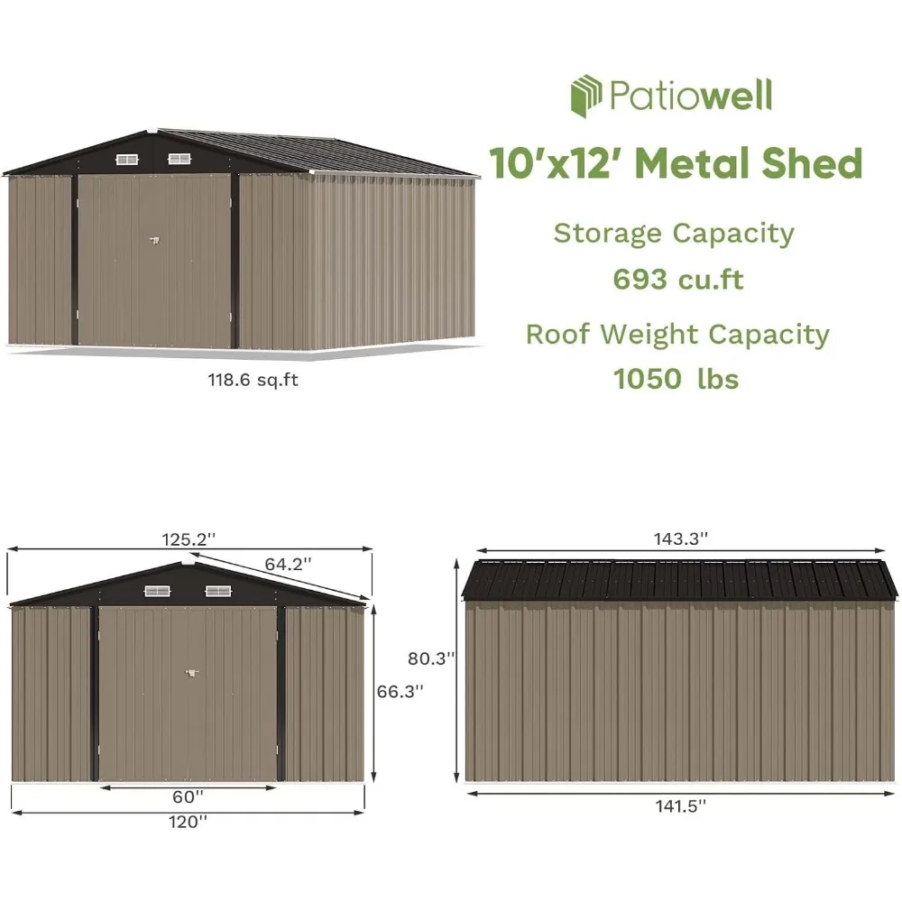 10x12 ft outdoor Stahl lagers chuppen, entworfen mit abschließbaren Türen, geeignet für Gärten, Hinterhöfe und Utility Tool Lagers chuppen